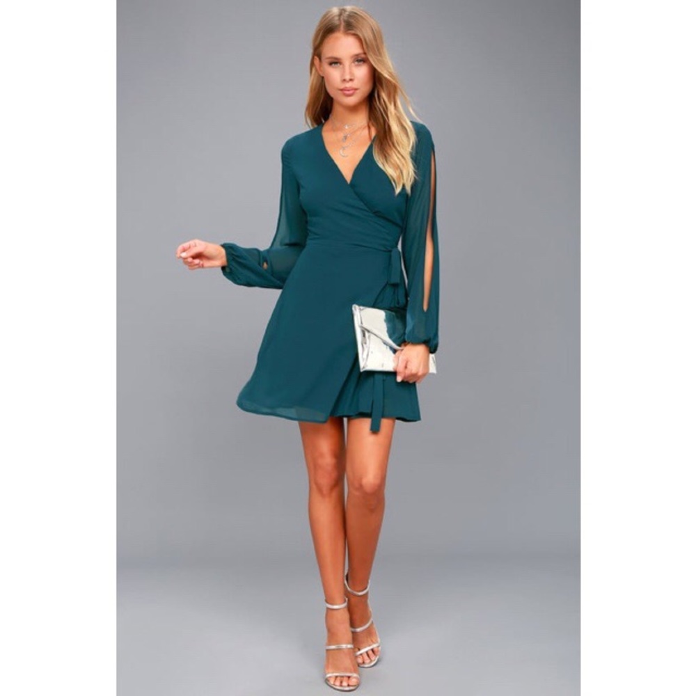 Lulus Dark Teal Mini Wrap Dress-NWT